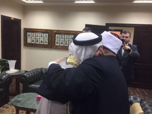 The president of the Iraqi Sunni Endowment , Dr.Abdul Al-Lateef Al-Hmyem meets the Egyptian advisory sheikh Shawqi Abd Al-Kareem